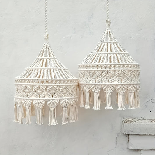 1Pieces Macrame Lampshade Bohemian Style Hanging Pendant Light Decorative Lampshade Large Hand Woven Pendant Light Decorative Tassel Lamp Shade Can be used as window curtain decorations- without Lights