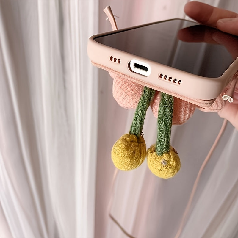Suitable for Apple16/14 Pro Max Pink Floral Wristband Phone Case，Suitable iPhone 13and New12Crossbody Design。
