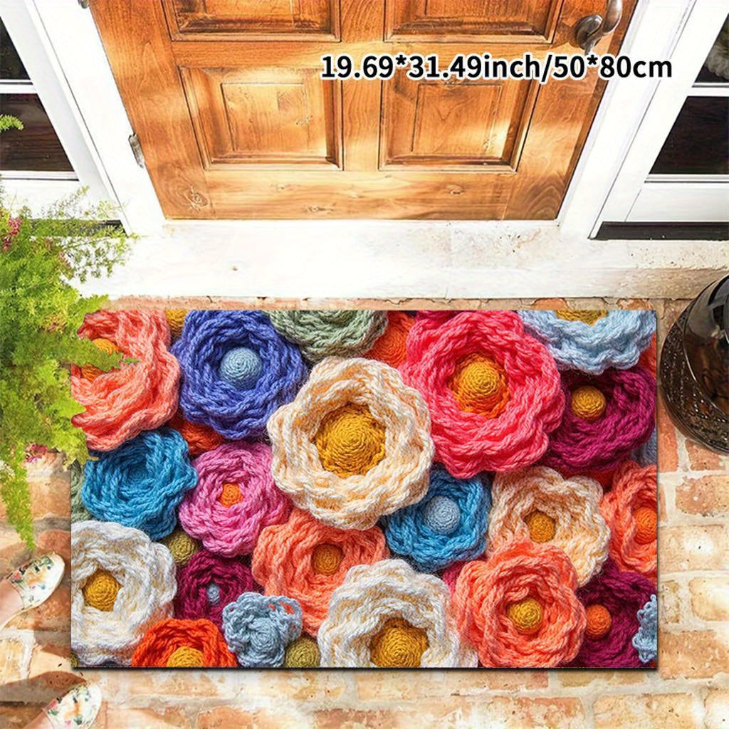 Ultra-Soft Thick Velvet Mat with Vibrant Crochet Floral Pattern - Machine Washable, Non-Slip, Durable for Entryway, Bedroom, Living Room, Youngsters' Room - Cloud-Like Softness, Warm Home Decor, Versatile Mat|Vibrant Mat Design|Durable