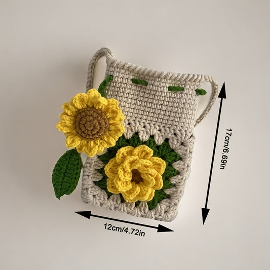 1 Beginner Crochet Kit Set，Suitable for Sunflower Phone Bag，Suitable for Beginners，Including English teaching videos、Crochet Kit for Adults