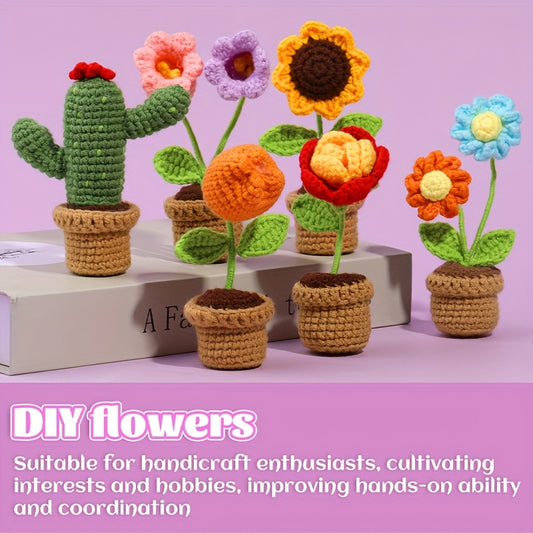 Beginner Crochet Kit，Flower Crochet Starter Kit，Home Decoration Yarn Kit with Step-by-Step Instructions and Video Tutorials