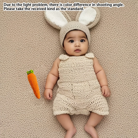 Crochet Carrot Bunny3Set of Cute Fleece-Lined Suspender Pants for Newborns