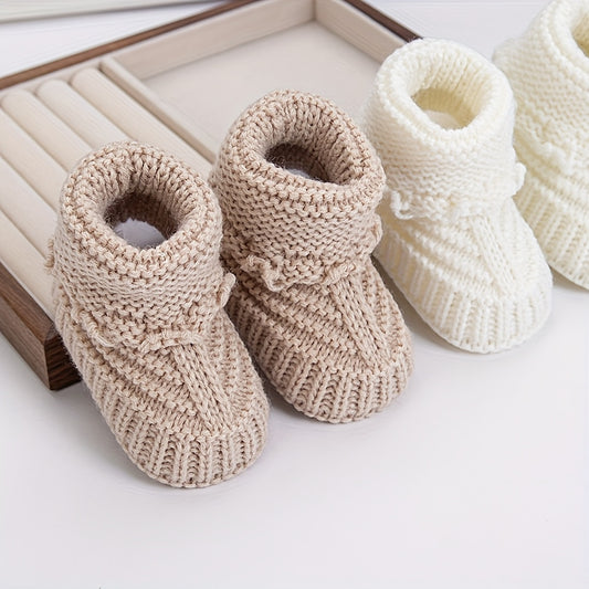 2Double/Bag 0.0-39.37Foot Baby Knitted Short Socks Solid Color Crochet Walking Socks Cream White Short Ankle Socks Baby Boy Clothing Birthday Gift