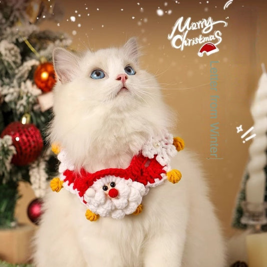 Christmas Cat Scarf，Knitted Pet Collar，Holiday Cat Hat，Medium-sized dog，Cotton Fabric，Seasonal Winter Pet Accessories，With Rope Closure System