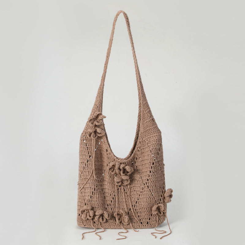 Original Handmade Crochet Woven Bag Women2025New ins Mori Hollow Flower Shoulder Bag Portable Crossbody Bag Summer