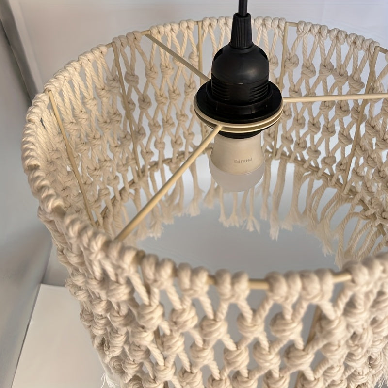 Hand Woven Linen and Fabric Art Decorative Lampshade，With satin metallic sheen - Cylindrical Replacement Lampshade Suitable for E26/E27Bulb，No wiring required，Farmhouse Style Living Room Bedroom Home Decor，Bedroom Lighting Fixtures，Rural Charm，Exquisite C