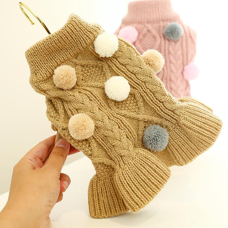 Puppy Pet Clothes Autumn Winter Knitted Warm Sweater Teddy Bichon Small Dog Pullover Yarn Dress-Pleated Wool Dress