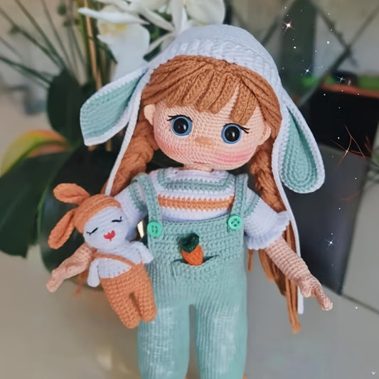 1Cute Big-Eyed Bunny Hat Girl Crochet Kit，Can be given to girls freely DIY Outfit Coordination，Funny Crochet Kit for Adults，Easy-to-follow video tutorials，Suitable for experienced crochet adults，DIY Handicraft Decorations，Cute home decorations，Perfect bir