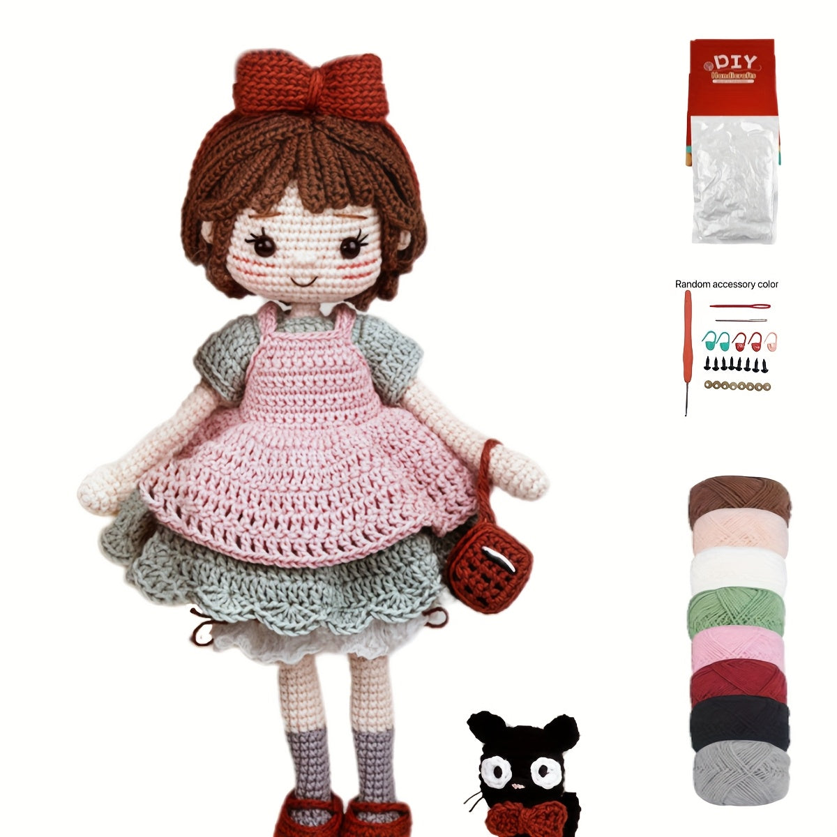 1 Set Princess Beginner Crochet Kit, Adult Crochet Set with Step-by-Step Text Tutorial, Cat and Girl DIY Weaving Kit, Cute and Interesting Home Decoration Ornaments, Birthday Valentine'S Day Holiday Gift