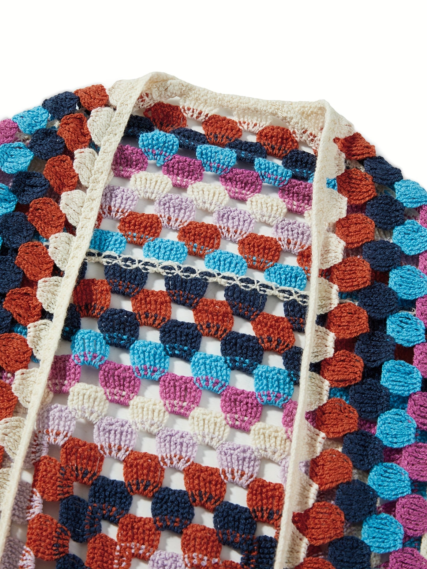 Women's Bohemian Crochet Floral Cardigan - Open Front Long Sleeve Lace Sweater with Vibrant Floral Print, Machine Washable All-Season Casual Outwear Coat, Crochet Cardigan, Stylish Layering, Detailed Craftsmanship