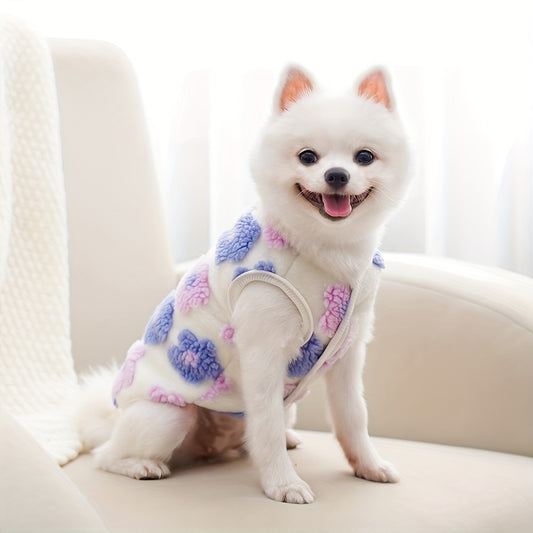 plaid Floral Fuzzy Double Layer Pet Vest，Suitable for Small to Extra Small Size Dogs and Cats - Keep Warm、Non-waterproof Autumn and Winter Clothing，With snap button，green/purple、Blue/Pink、Brown/Orange Optional，Pet Winter Clothing|Fashion Pet Clothing|Snap