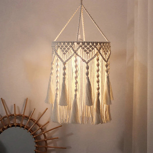 Bohemian Style Pendant Light Ceiling Lampshade - Country Woven Rope Design，With floral patterns，Bedroom and Dormitory Chandelier Decoration，No need for wires，Ceiling Light for Bedroom