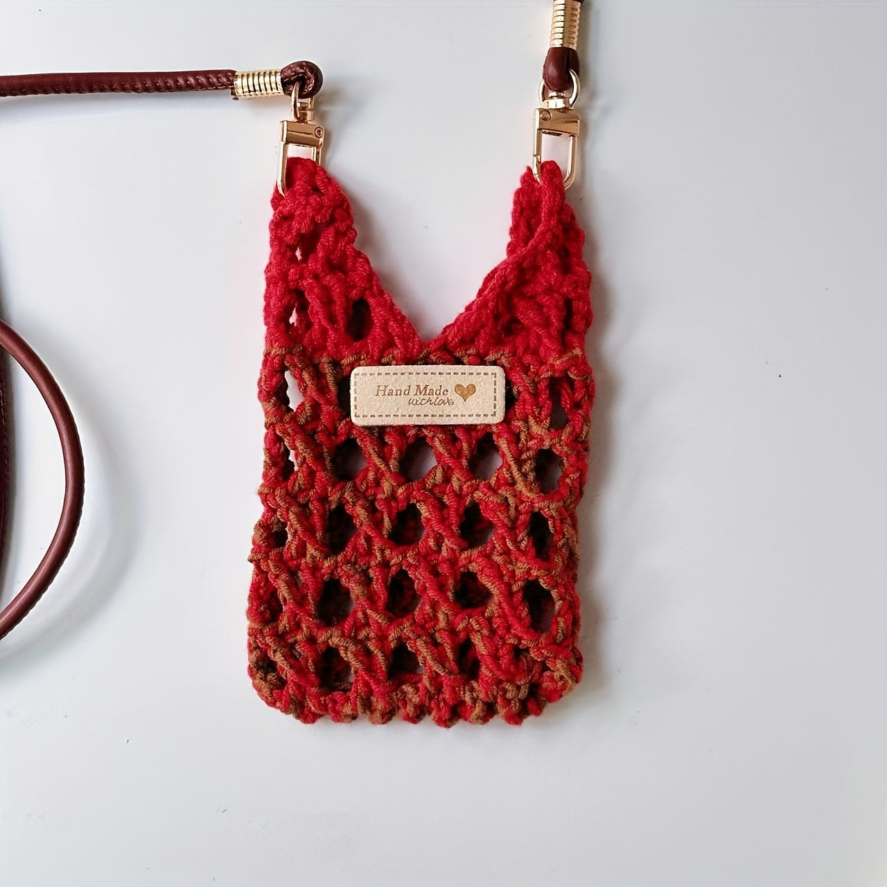 1Handmade Crochet Phone Pouch，Women's Crossbody Phone Front Strap Shoulder Bag，Small-sized Bag
