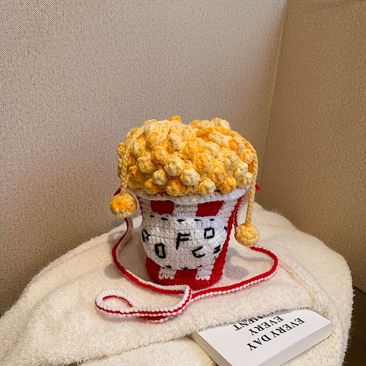 Fashion Popcorn Shape Crochet Woven Crossbody Phone Bag - Colorful Knit Shoulder Bag，Unlined