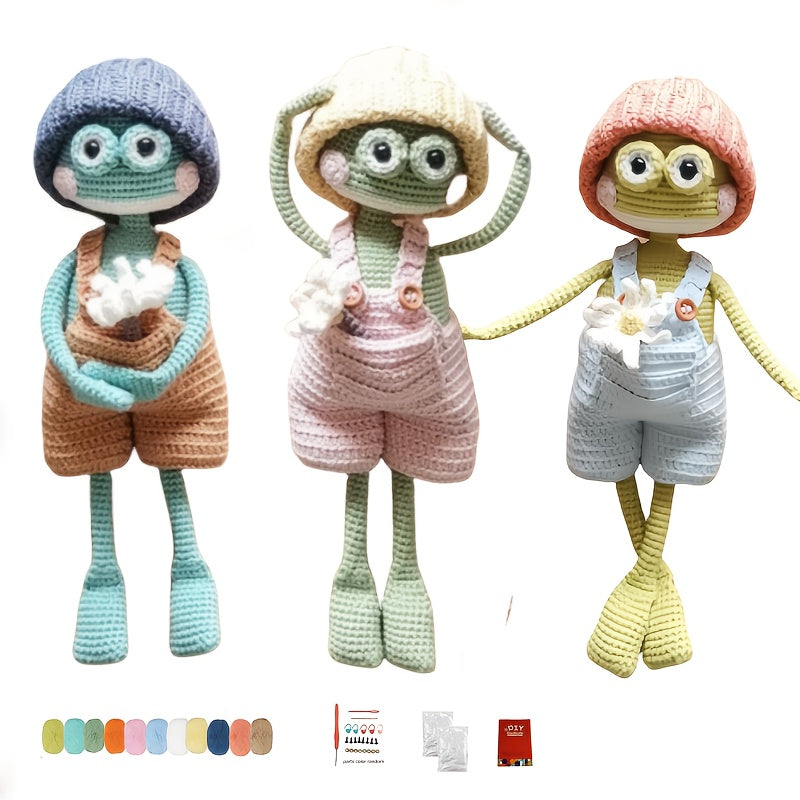 3Set of Frog Friends Crochet Hooks DIY Material Package - Handmade Ingredients - High-quality cables suitable for all seasons，Includes English Tutorial - Best Gift for Christmas and Valentine's Day Complete Crochet Hook Tool Set - Unfinished product