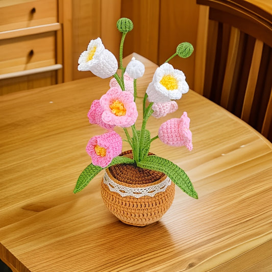 Handmade Crochet Finished Lily of the Valley Potted Plant Home Office Decorations and Arrangements