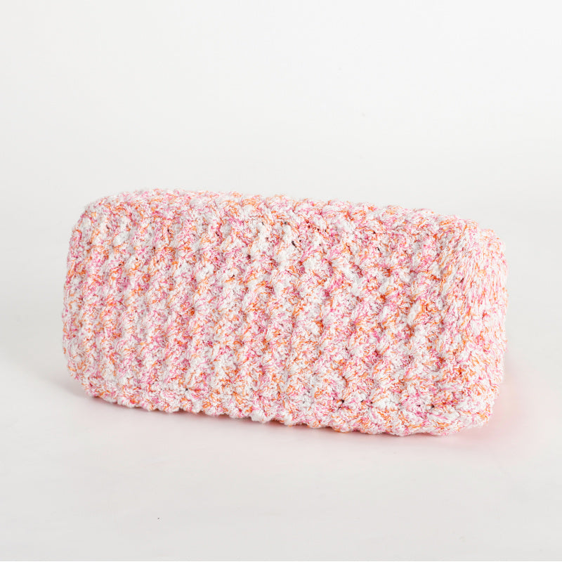 Sweet Retro Pink Hand-Woven Handbag Wooden Handle+Beaded Chain Mori Style Girl's Crossbody Bag