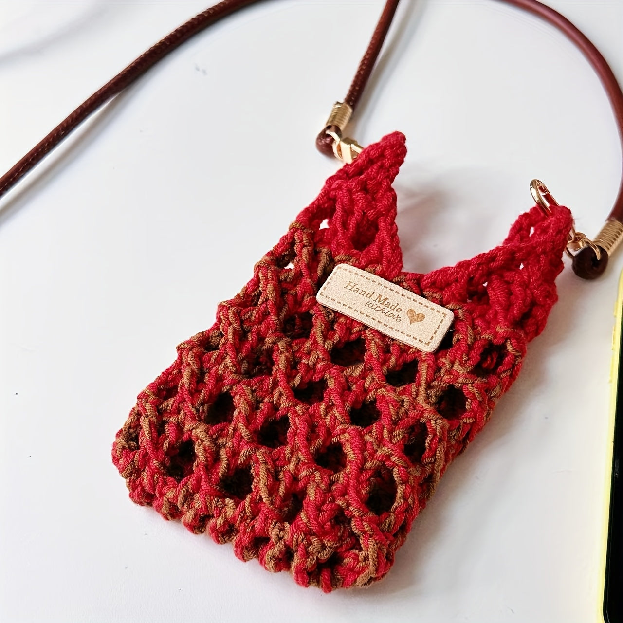 1Handmade Crochet Phone Pouch，Women's Crossbody Phone Front Strap Shoulder Bag，Small-sized Bag