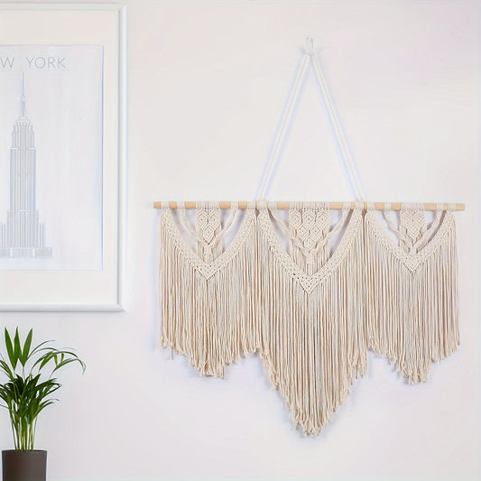 1 Handmade Tassel Wall Hanging - Bohemian Chic Triangle Lace Design，With multiple tassel details，Perfect for Bedroom、Kitchen or Wedding Decoration、Valentine's Day Gift Ideas、Wedding Decoration Items|Tassel Decoration |Exquisite Lace Details