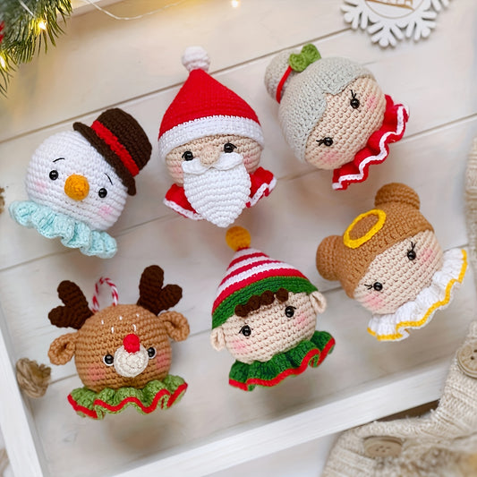 6pcs, Christmas Doll Crochet Kit, Christmas Woven Hook Yarn, Cute Santa Claus Outdoor Holiday Decorations, Handmade DIY Creative Crochet Material Pack, Fun Halloween/Easter Woven Dolls with Thoughtful Valentine's/Birthday Gift Knitting Crafts (Accessories