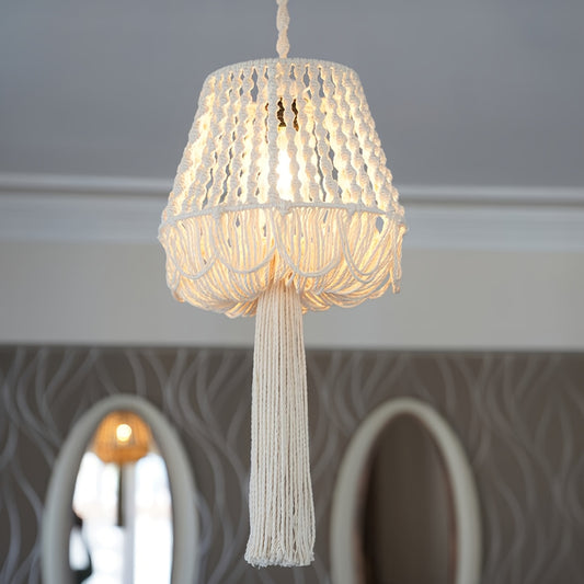 1Pieces Macrame Lampshade Bohemian Style Hanging Pendant Light Decorative Lampshade Minimalist Handwoven Pendant Light Decorative Tassel Lampshade - without Lights