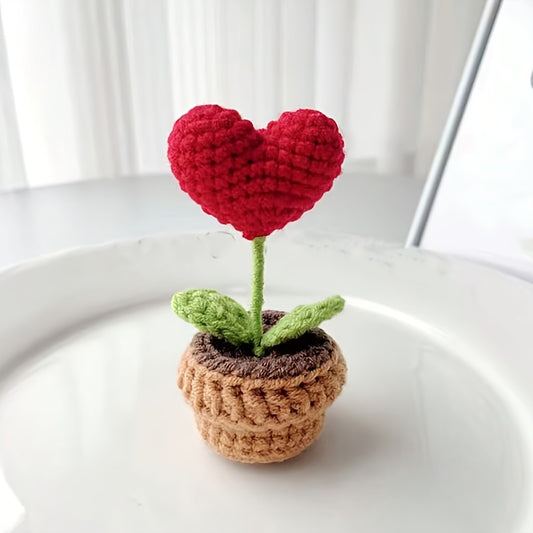1pc Valentine's Day Gift Heart-Shaped Potted Plant，Hand-woven Artificial Flower Decoration，Home Decor Small Ornaments