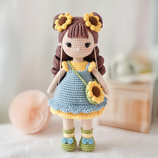 1Set Princess Crochet Kit for Beginners, Beginner Crochet Kit for Adults with Step-by-Step Text Tutorials, Sunflower Girl DIY Crafts for Adults, Birthday Festival Gifts, Cute Funny Modern Home Decorative Ornaments