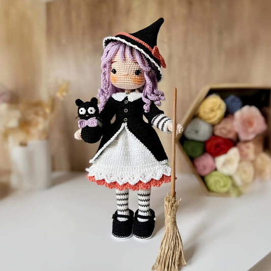 1Set of Cute Little Witch Kiki and Agatha Crochet Kit，DIY Dress Up Princess Doll。Multi-Color Optional，Adult Fun Crochet Handcraft，Simple Video Tutorial，Suitable for experienced adults and crochet enthusiasts。DIY Handmade Display，Cute Home Decor Accessorie