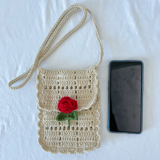 Hand-woven Flower Ladies' Phone Bag 3D Rose Daisy Vintage Lady Style Crossbody Bag Portable for Outings