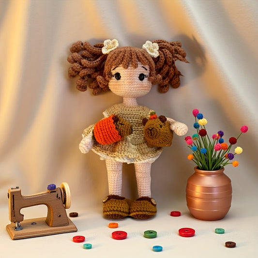 2Latest Adult Handwoven Set，Girl and Capybara，Cute and Fun Spring Modern Home Decor，Not yet completed，Attached steps PDF Tutorial，Wedding、Christmas、Valentine's Day、Thanksgiving Mother's Day Souvenirs，Birthday Party Random Color Accessories
