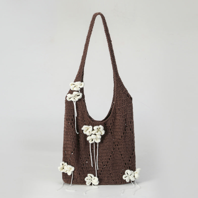 Original Handmade Crochet Woven Bag Women2025New ins Mori Hollow Flower Shoulder Bag Portable Crossbody Bag Summer