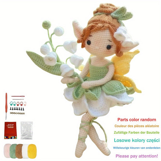 1pc/set, beginner DIY crochet set, Lily of the Valley flower fairy Girl, DIY crochet materials include yarn and hooks, complete DIY handicraft set with crochet teaching steps, perfect for home decoration and gifts, suitable for experienced crochet enthusi