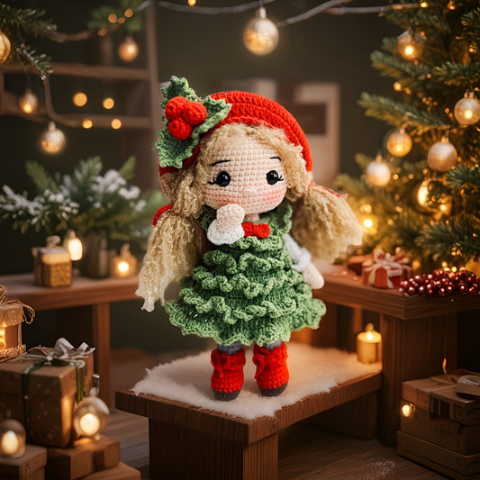 1Pieces/Set，Amigurumi Adult Crochet DIY-Beginner Character Crochet Kit，Limited Time Christmas Special Offer，Christmas tree girl，Includes all necessary materials for crochet，Paper English Basic Knitting Tutorial Manual，Detailed instructional videos suitabl