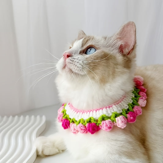 Cat and Dog Spring Summer Rose Scarf Cute Accessories Pet Drool Bib Dog Handmade Knitted Scarf Neck Warmer Bib Bow Tie