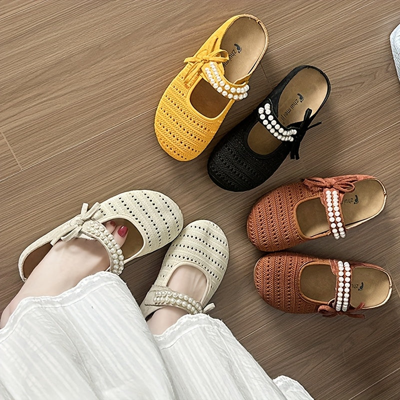 Women'S Yellow Crochet Sandals with Pearl Accents - Fashionable, Comfortable No-Show Slippers for Indoor/Outdoor Use, Rubber Sole, Synthetic Faux Leather Insole, Fabric Upper, Perfect for Summer and 59 Festivals, Festive Footwear | Crochet Sandals | Comfo