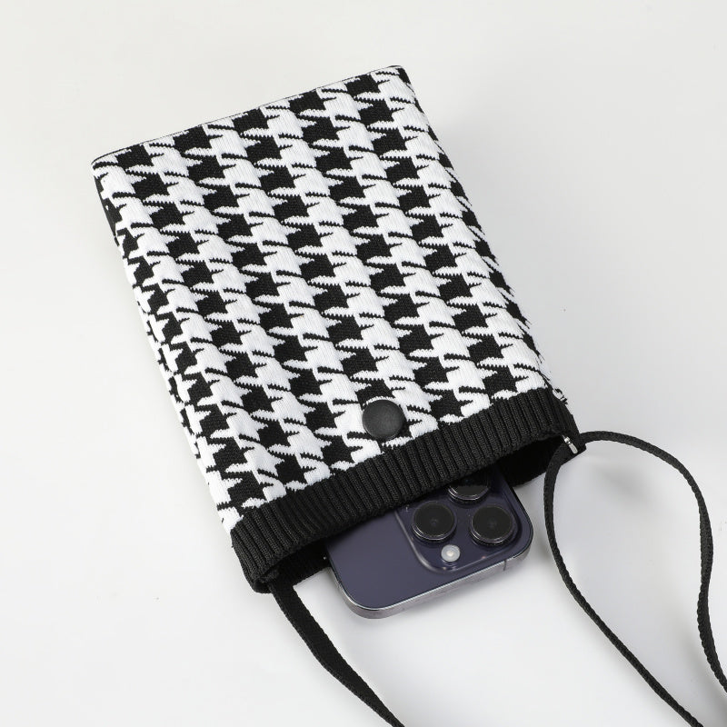 Black and White Houndstooth Crossbody Small Bag for Women, Fashionable Versatile Retro Mini Portable Phone Small Square Bag