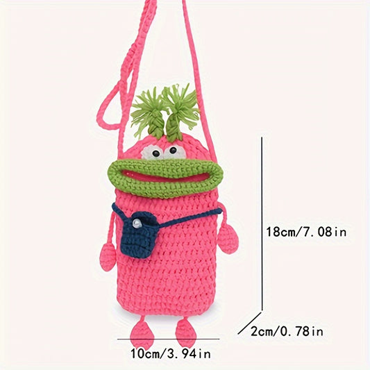 Fashion Handmade Crochet Animal Print Crossbody Bag - Cute woven fabric phone pouch with flap cover，Women's fashion accessories perfect choice