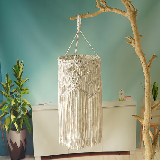 1Bohemian Art Decor Handwoven Tassel Hanging Lampshade，Decorative Pendant Lampshade - Cloth，No need to control，No Power Or Battery Required（Lamps not included）