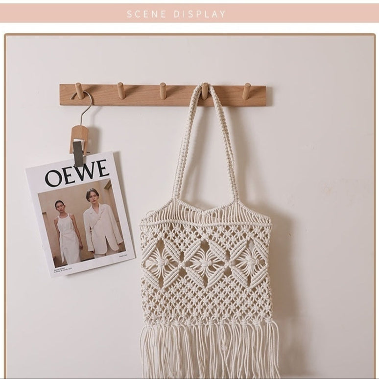Straw Woven Bag Retro Hollow Handmade Woven Shoulder New Cotton Thread Crossbody Bag Casual Vacation Bucket Beach Bag02