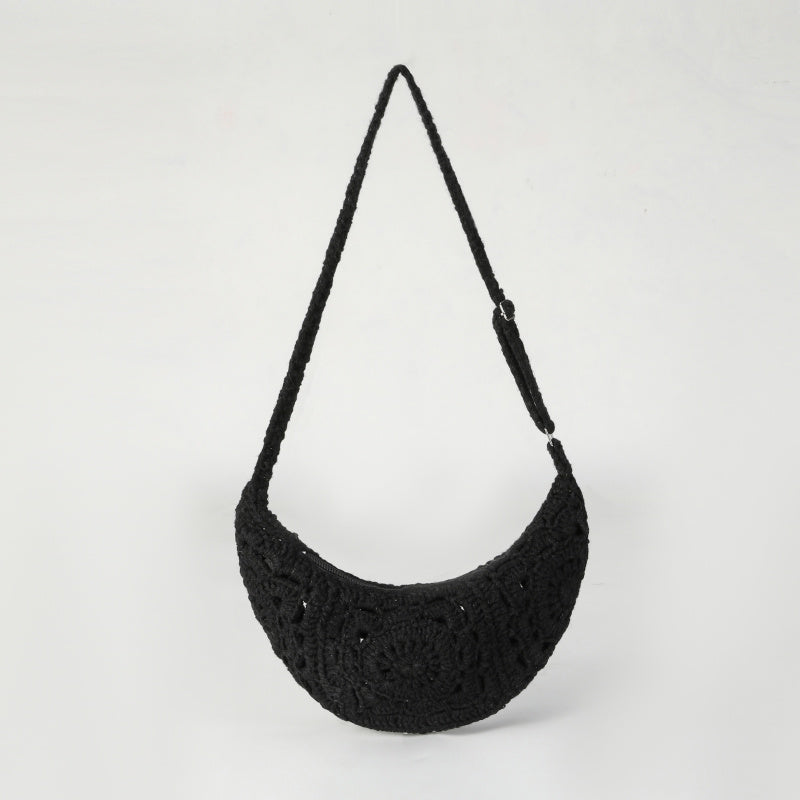 Crescent Handbag Handmade Crochet Crossbody Bag for Women2025Artistic Retro Style Cotton Thread Woven Small Square Bag ins Niche Bag