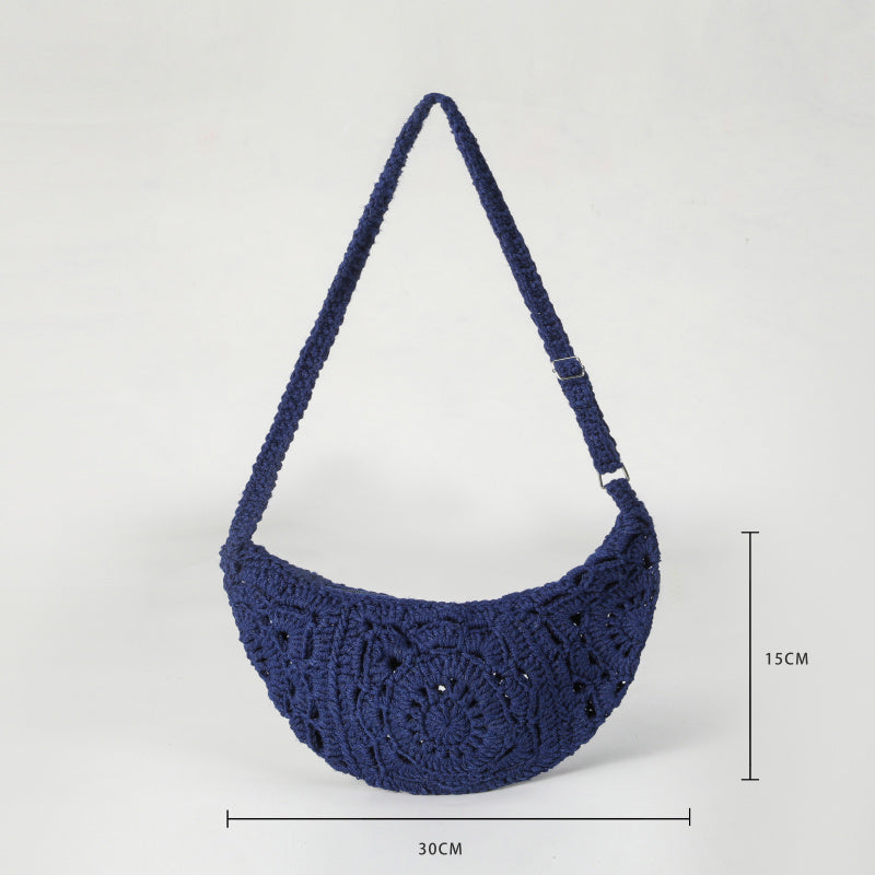Crescent Handbag Handmade Crochet Crossbody Bag for Women2025Artistic Retro Style Cotton Thread Woven Small Square Bag ins Niche Bag