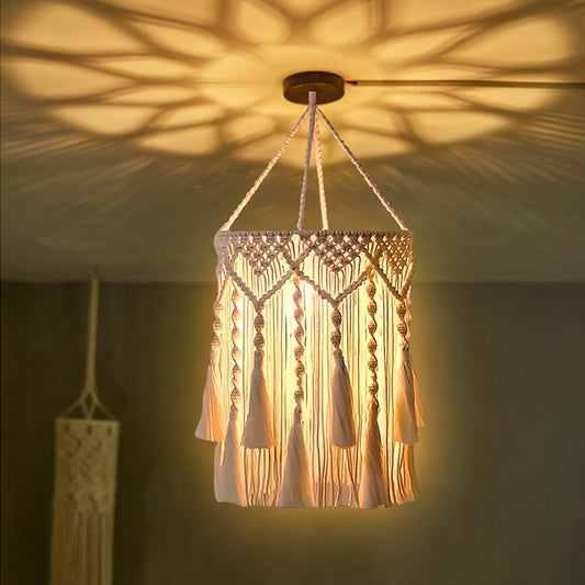 Bohemian Handwoven Fabric Lampshade，Suitable for desk lamps、Floor lamps and chandeliers - White，Rectangle，Fits most standard light fixtures，Artistic Home Decor，Living room lamp