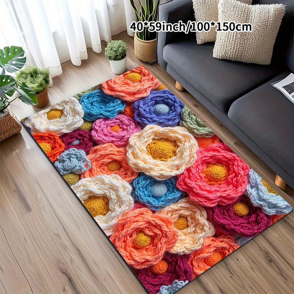 Ultra-Soft Thick Velvet Mat with Vibrant Crochet Floral Pattern - Machine Washable, Non-Slip, Durable for Entryway, Bedroom, Living Room, Youngsters' Room - Cloud-Like Softness, Warm Home Decor, Versatile Mat|Vibrant Mat Design|Durable