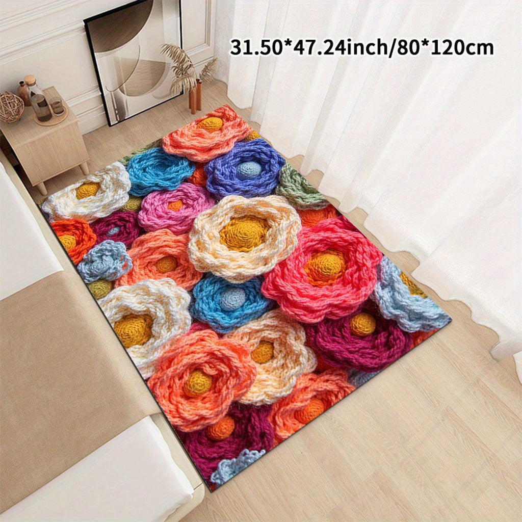Ultra-Soft Thick Velvet Mat with Vibrant Crochet Floral Pattern - Machine Washable, Non-Slip, Durable for Entryway, Bedroom, Living Room, Youngsters' Room - Cloud-Like Softness, Warm Home Decor, Versatile Mat|Vibrant Mat Design|Durable