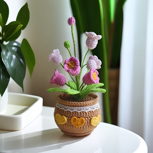 Finished Gradient Color Crochet Lily Artificial Green Plant Potted Plant，Home Office Decorations，Friend's birthday gift、A Great Gift Choice for Thanksgiving and Valentine's Day