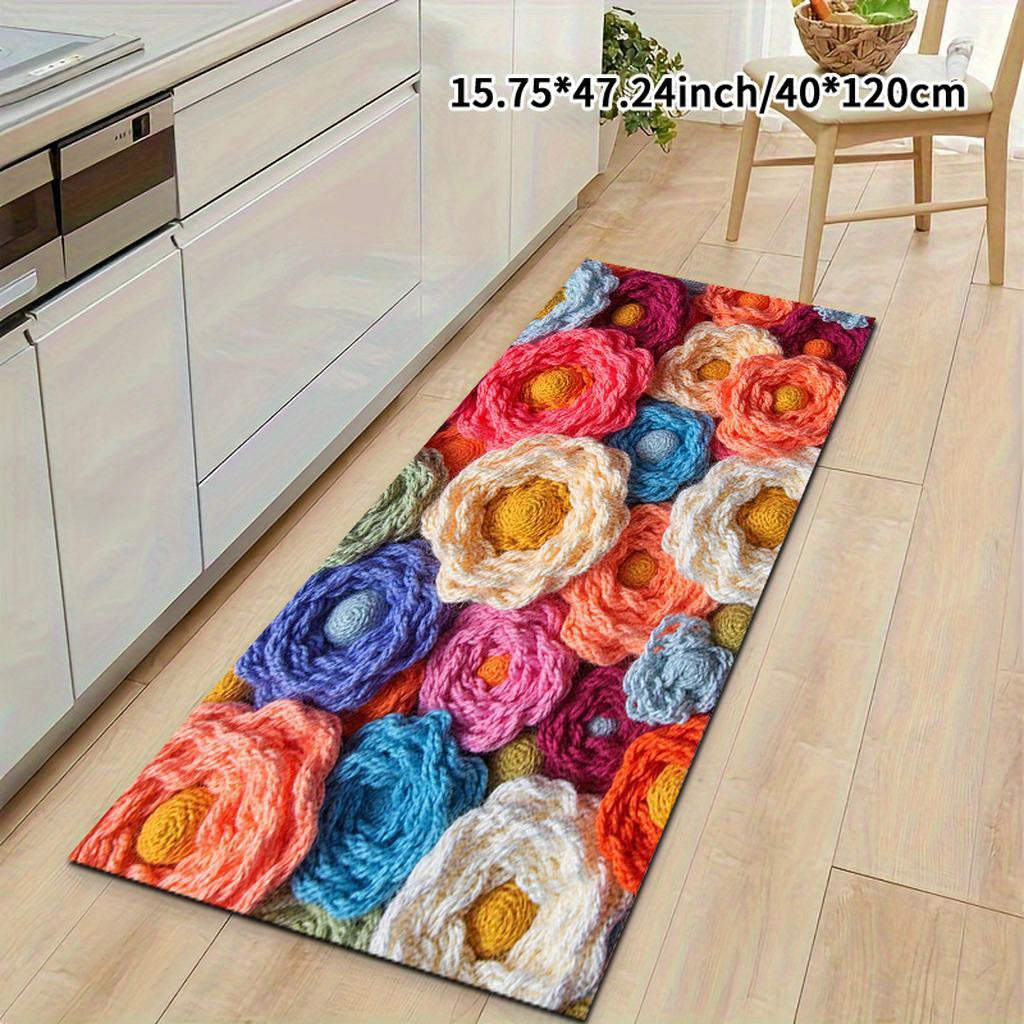 Ultra-Soft Thick Velvet Mat with Vibrant Crochet Floral Pattern - Machine Washable, Non-Slip, Durable for Entryway, Bedroom, Living Room, Youngsters' Room - Cloud-Like Softness, Warm Home Decor, Versatile Mat|Vibrant Mat Design|Durable