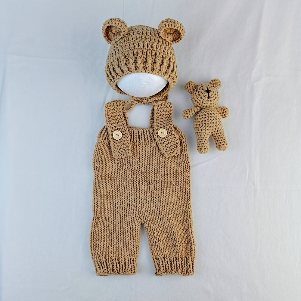 3Hand-Knitted Panda and Rabbit Newborn Photography Outfit - Shorts、Hat、Baby Boys and Girls' One-Piece ShortsSuit、Polyester Fiber、The perfect souvenir gift、Baby Clothing | Optimistic Design | Durable polyester、Baby Clothing