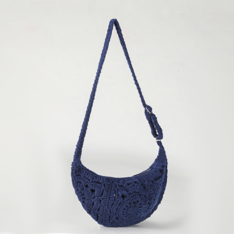 Crescent Handbag Handmade Crochet Crossbody Bag for Women2025Artistic Retro Style Cotton Thread Woven Small Square Bag ins Niche Bag