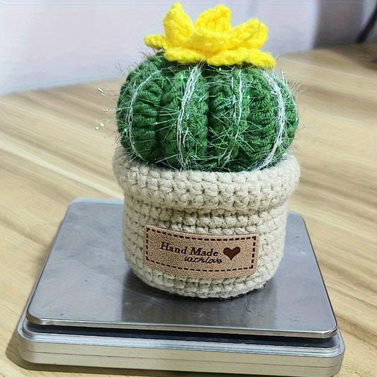 Handwoven Cactus Potted Plant Decoration - Plush Crochet Simulation Green Agave and Yellow Flower，Realistic Mini Desktop Home Decor，No need for maintenance，Office Decorations，Exquisite Craftsmanship，Soft Textile Material，Handcrafted Aesthetic Design，A mus