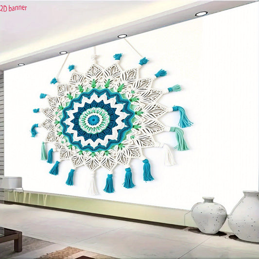 2D Flat banner，Exquisite Crochet Mandala Wall Hanging Floral White - Perfect Party Background，Suitable for indoor and outdoor celebrations and home decoration，Polyester Material，Suitable for Wedding、Check-in、Anniversary、Bachelor Party and Such，Party Backg